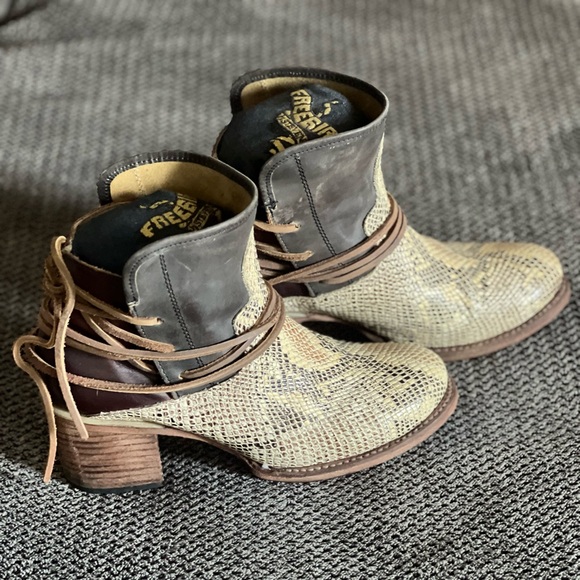 freebird Shoes - Freebird Snakeskin and Brown Ankle Booties